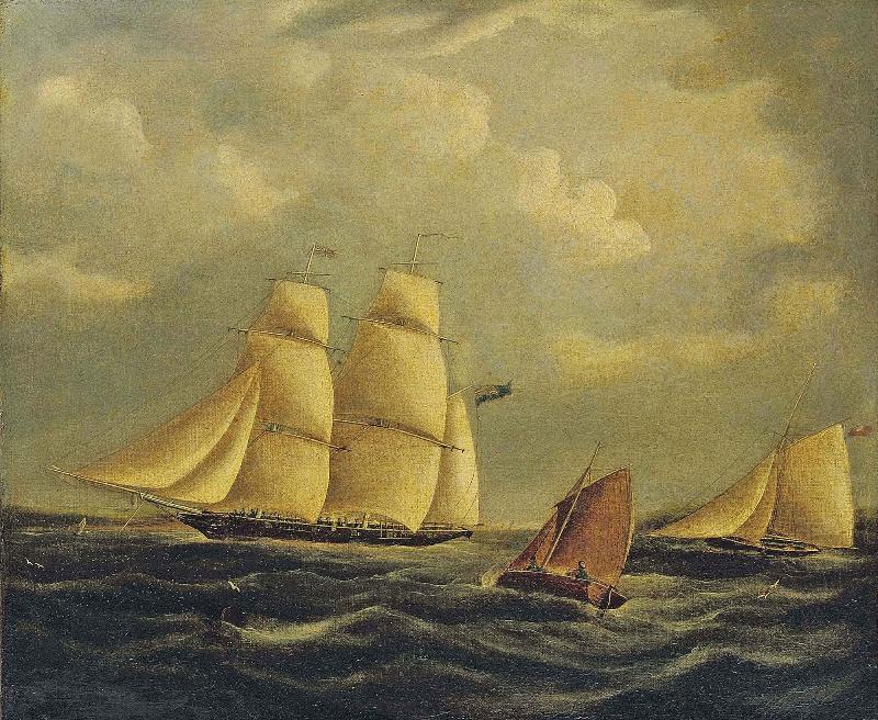 James Edward Buttersworth An armed brig and cutter in the Channel Sweden oil painting art